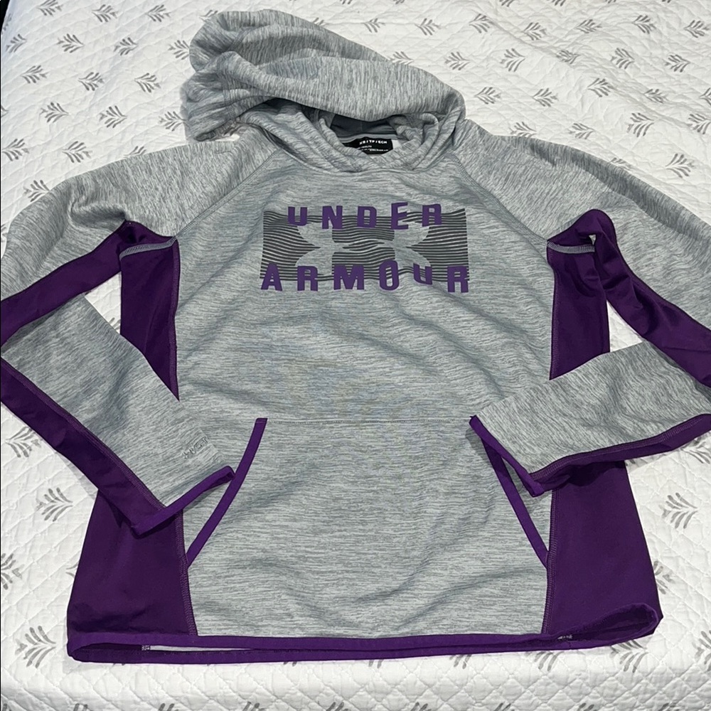 Under Armour Heather Gray and Purple Pullover